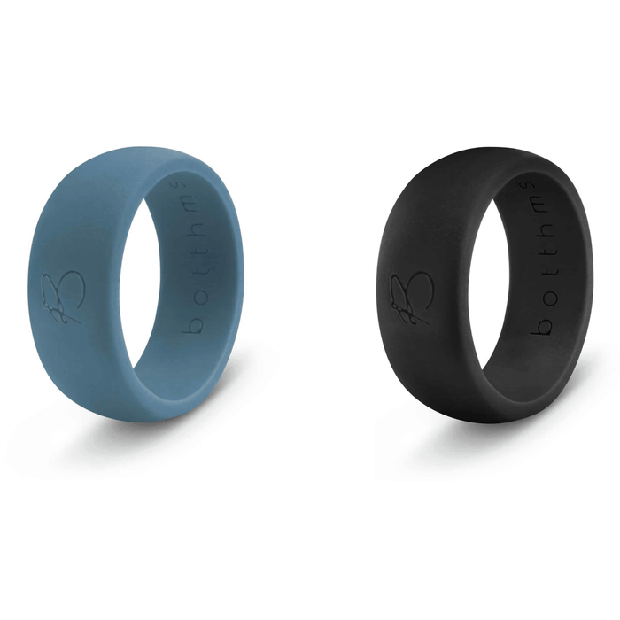 botthms Double Set Black & Teal Silicone Rings worn