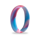 Aqua Marbled Silicone Ring for Women, Slim Band