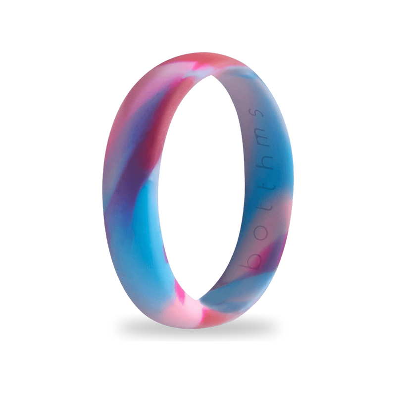 Aqua Marbled Silicone Ring for Women, Slim Band