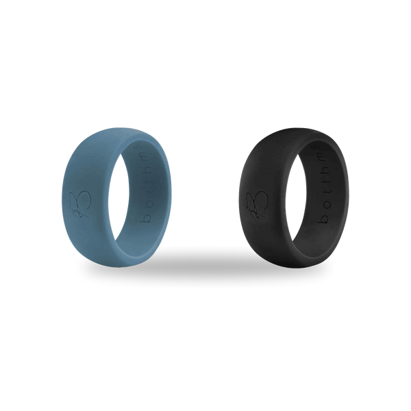 botthms Double Set Black & Teal Silicone Rings
