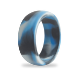 Ocean Blue Silicone Ring for Men, Marbled Band