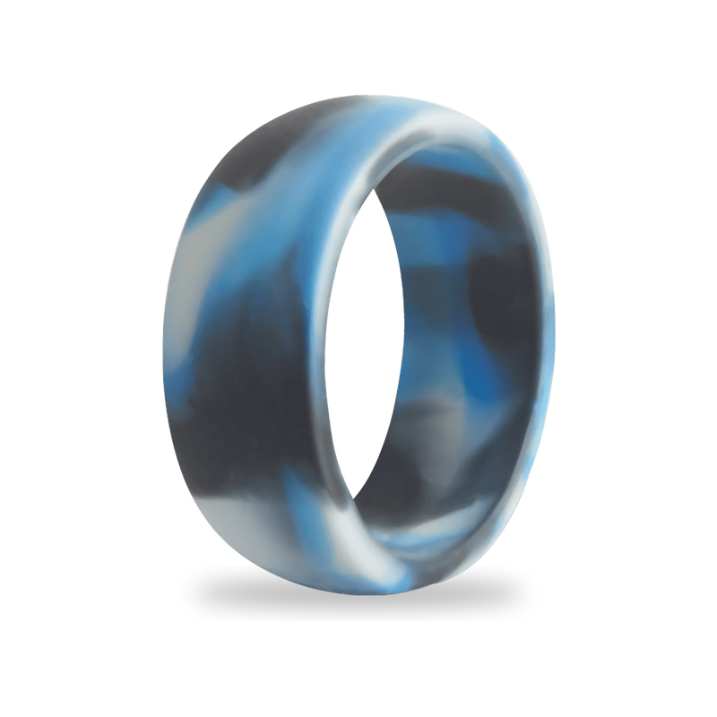 Ocean Blue Silicone Ring for Men, Marbled Band