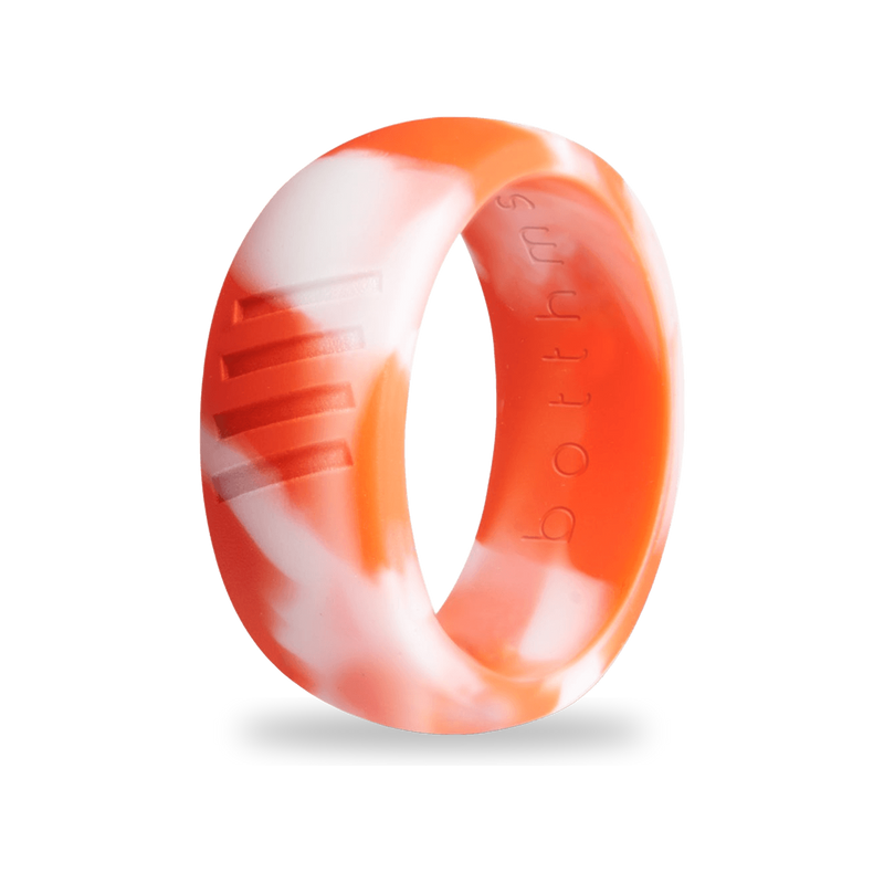 Orange Camo Silicone Ring for Men, Striped Band