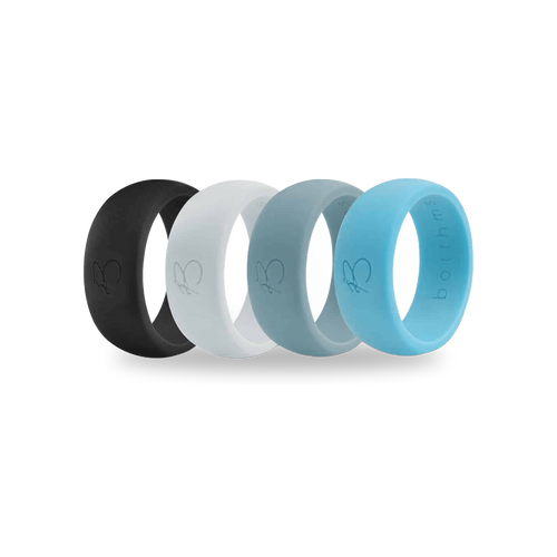 Men's Silicone Rings 4-Pack, Black, Grey & Blues