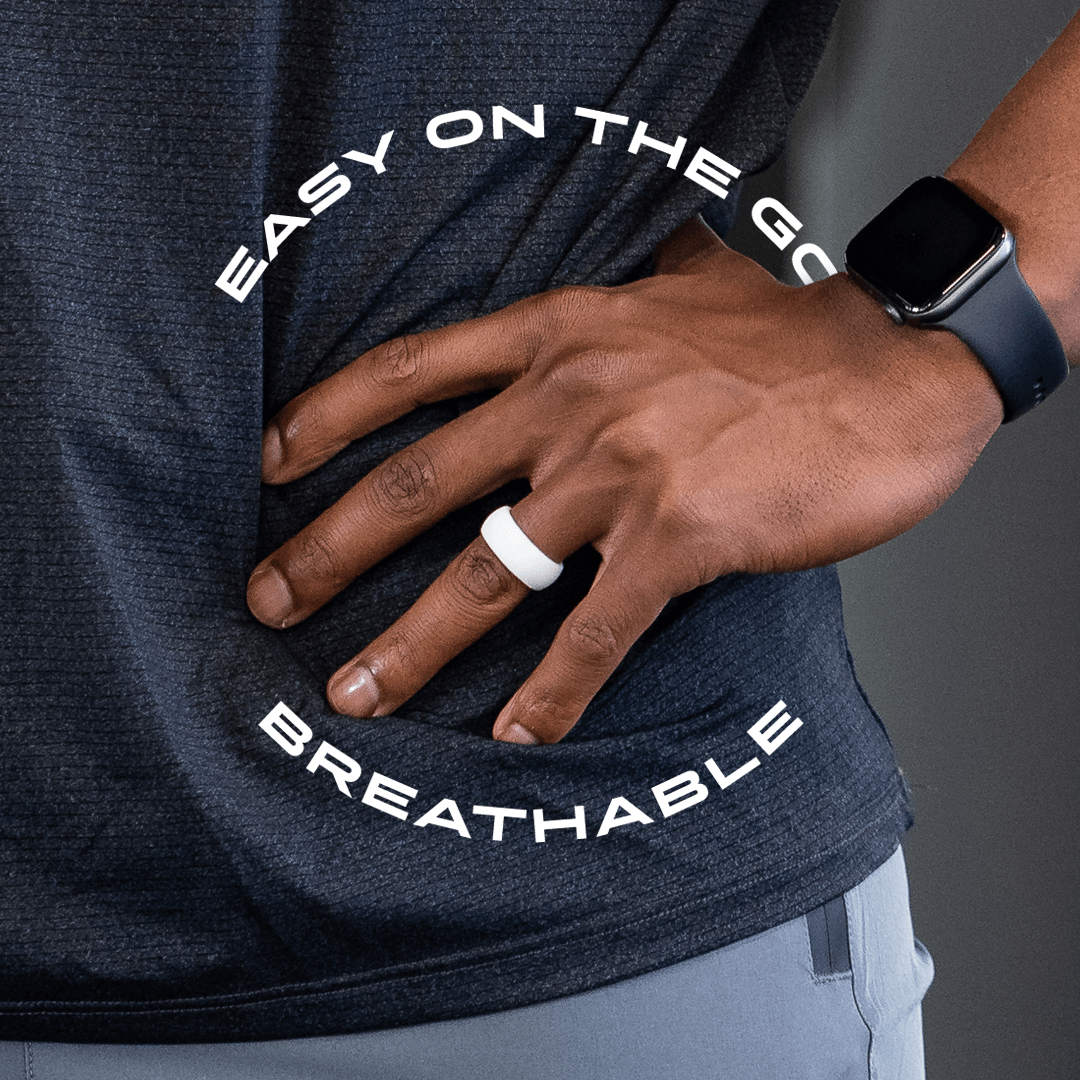 man wearing botthms white silicone ring