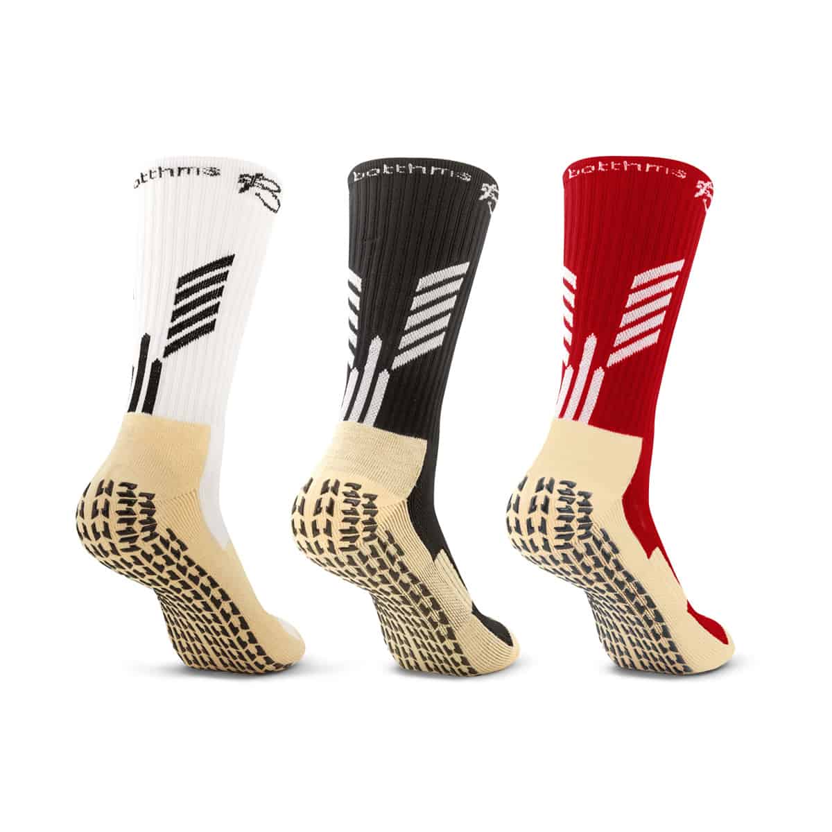 botthms grip socks combo pack back side - white, black and red