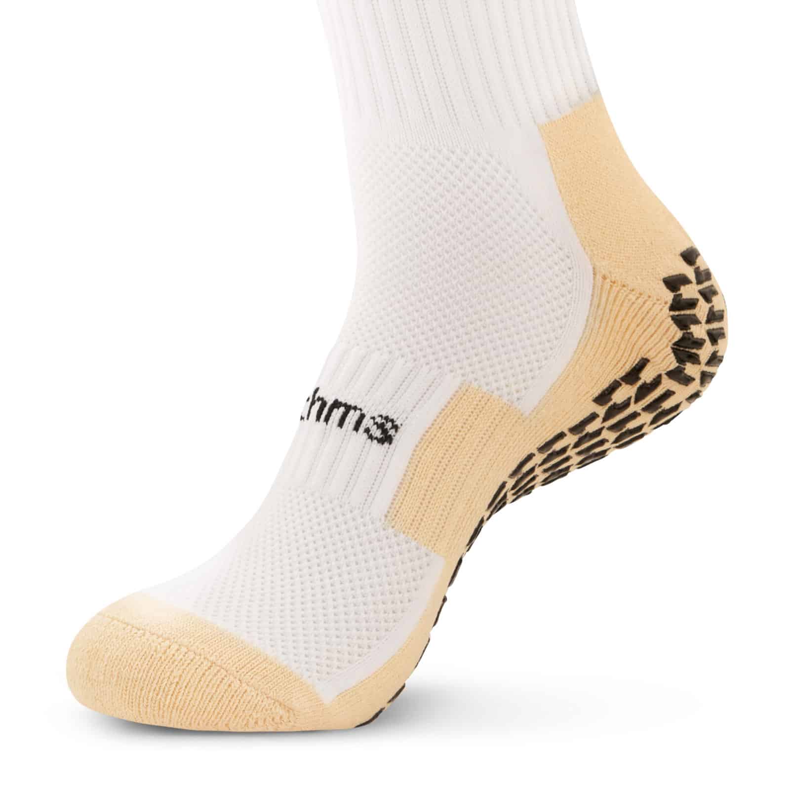 botthms white grip socks front toe view