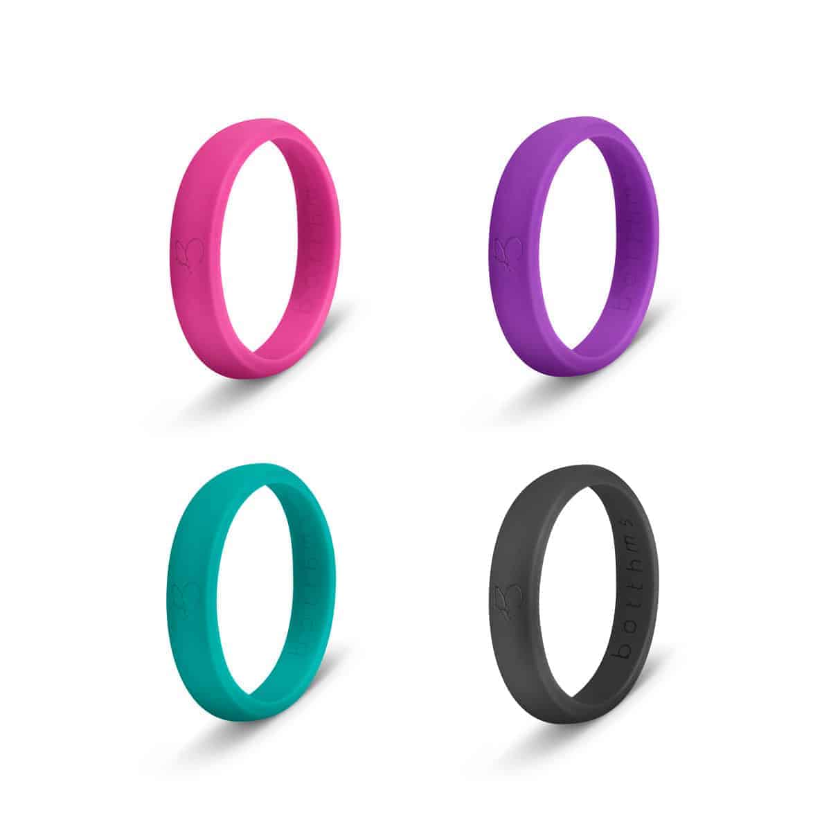 botthms silicone rings for women - pink, purple, teal blue and black