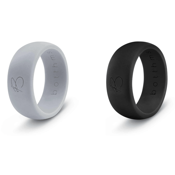 botthms Double Set Grey Black Silicone Ring worn