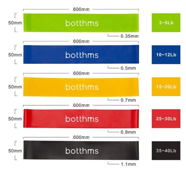 botthms resistance bands with it's measurements and weight